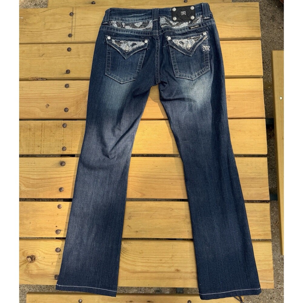 Miss Me Y2k Bootcut Jeans Dark Wash Rhinestone Embellished 28 JP5124B7